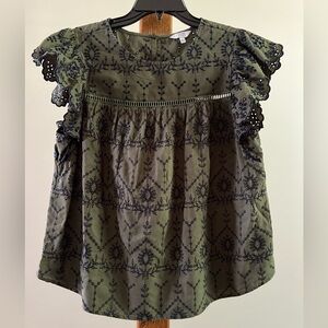 Crown and Ivy Embroidered Flutter Sleeve Women’s Top